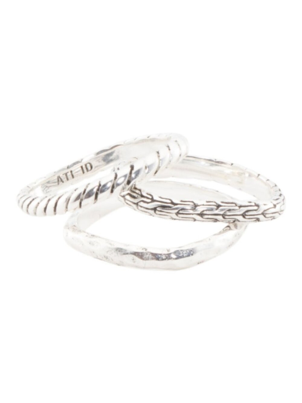 ANNIKA WITT Made In Bali Sterling Silver Plated Brass Square Textured Ring Stack